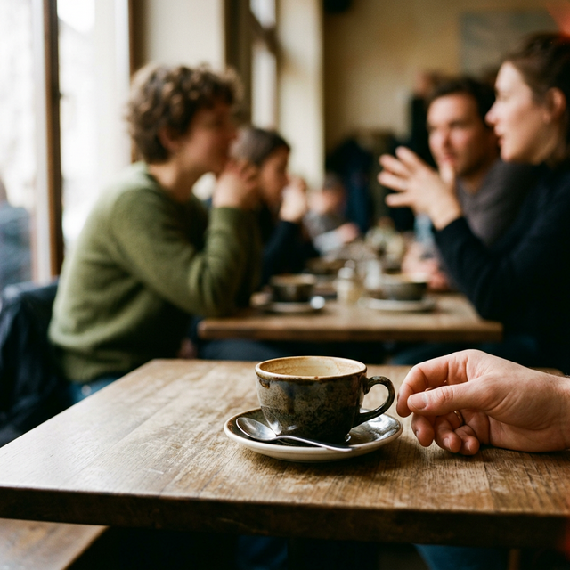 Person using phone mindfully in a cafe