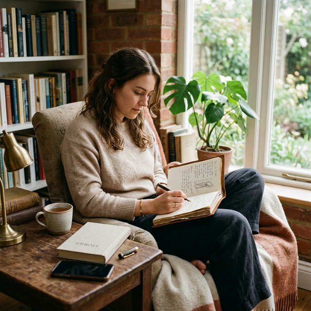 Person focused on reading and note-taking