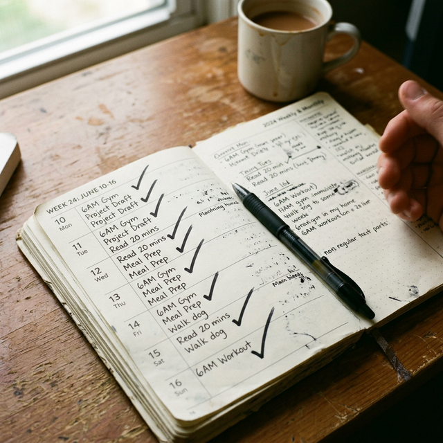 Notebook with checkmarks representing progress tracking