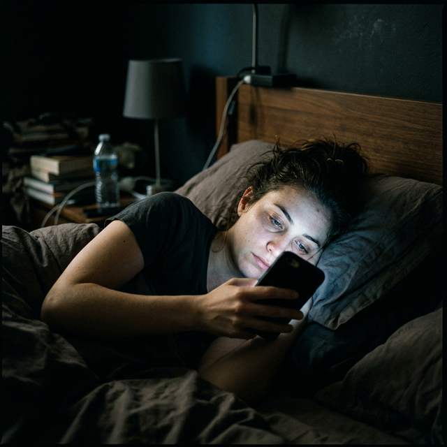 Person using their phone in bed in the dark